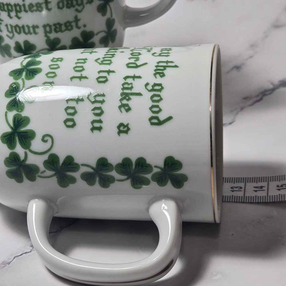 Vintage Pair Irish Coffee Mugs Irish Wisdom  Blessing's St.Patty's Day Gold Gilt - Picture 6 of 7
